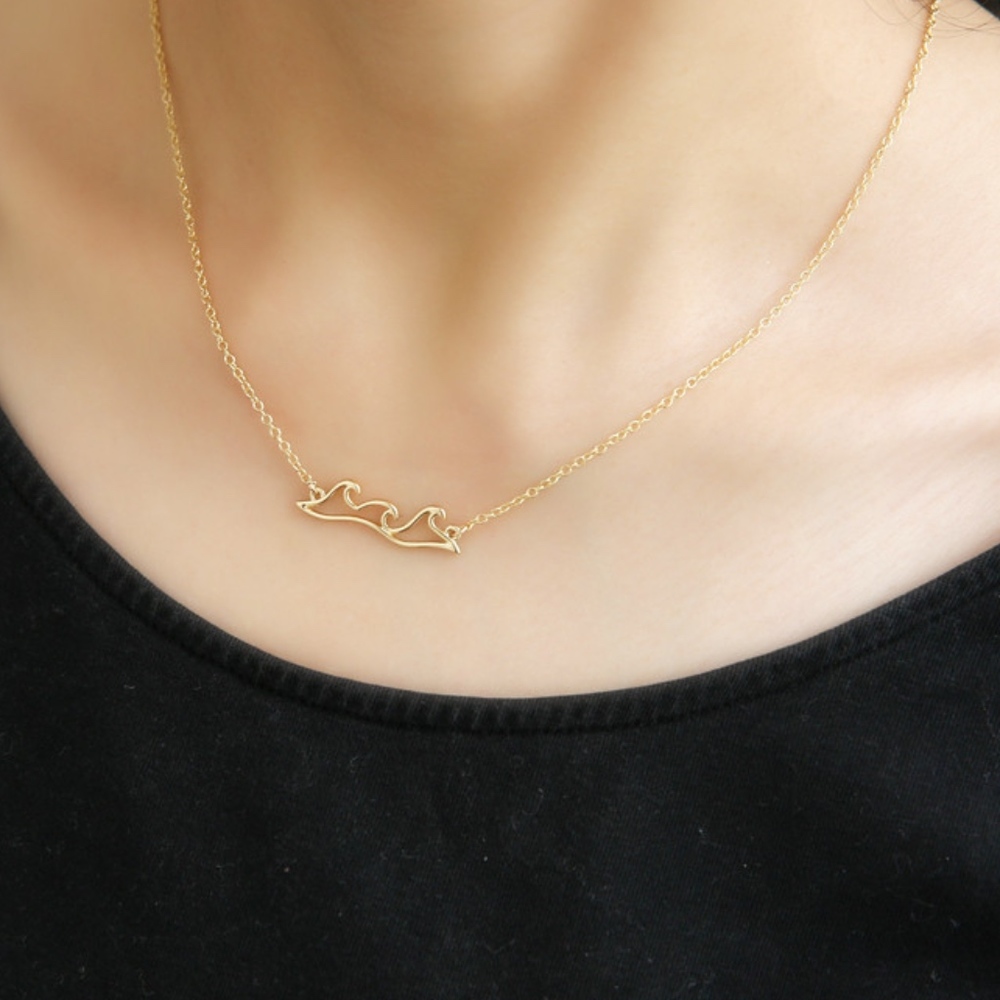 Ocean Wave Pendant Necklace Gold and Silver - Picture 6 of 8